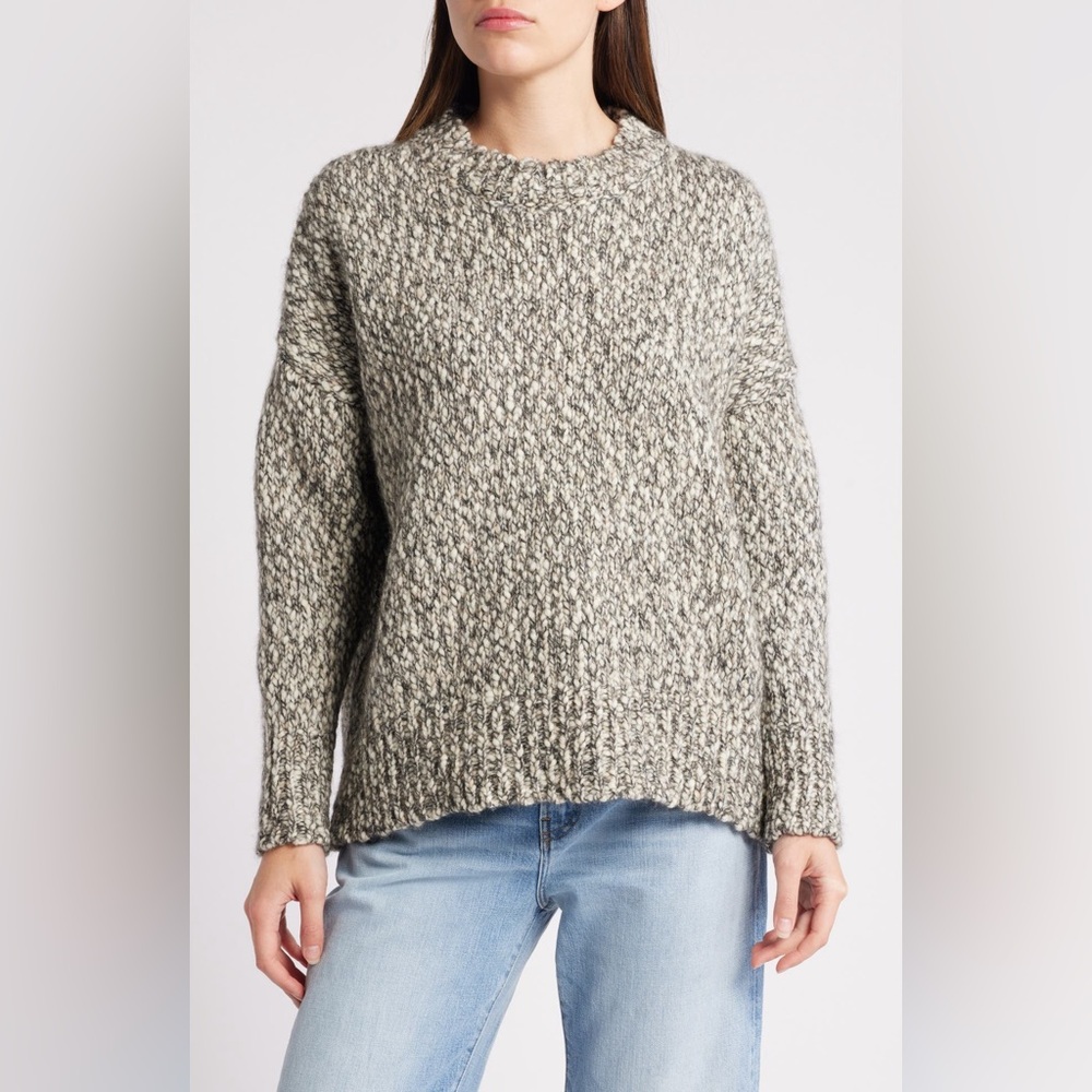 NWT FRAME Marl Wool Blend Crewneck Sweater in Black Multi